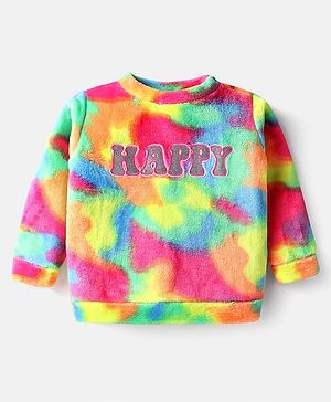 Babyhug Cotton Knit Full Sleeves Sweatshirt with Text Embroidered - Pink Green & Yellow