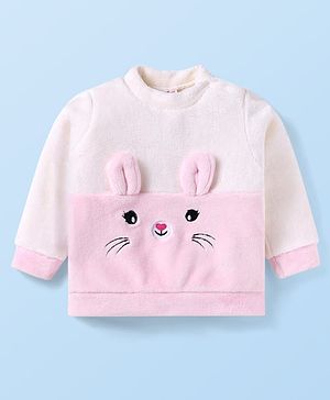 Babyhug Cotton Knit Full Sleeves Sweatshirt With Bunny Graphics -  Pink