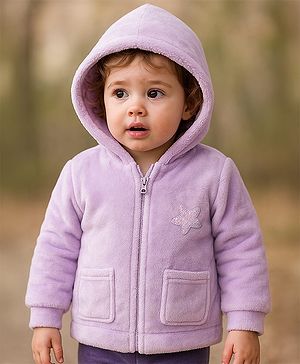 Babyhug Cotton Woven Full Sleeves Hooded Sweatjacket with Star Sequinned Detailing - Lavender