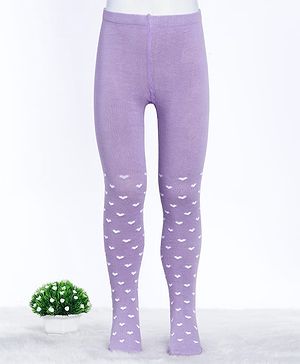 Cute Walk by Babyhug Cotton Blend Knit Heart Design Antibacterial Tights - Lavender
