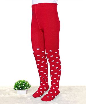 Cute Walk by Babyhug Cotton Knit Anti Bacterial Footed Tights Floral Design - Red