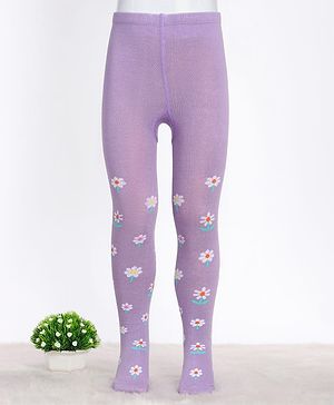 Cute Walk by Babyhug Cotton Blend Knit Floral Design Antibacterial Tights - Lilac