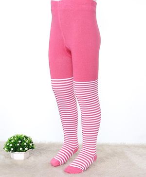 Cute Walk by Babyhug Cotton Elastane Knit Antibacterial Tights  Strips Design - Pink