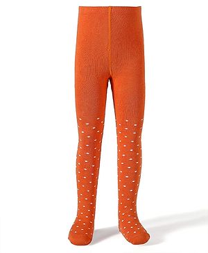 Cute Walk by Babyhug Knit Antibacterial  Footed Tights with Polka Dots Design - Orange