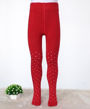 Cute Walk by Babyhug Cotton Elastane Knit Antibacterial Tights Polka Dots Design - Red
