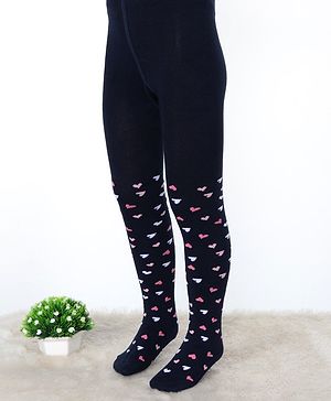 Cute Walk by Babyhug Cotton Elastane Knit Antibacterial Tights  Hearts Design - Navy Blue