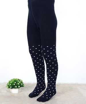 Cute Walk by Babyhug Cotton Elastane Knit Antibacterial Tights Polka Dots Design - Navy Blue