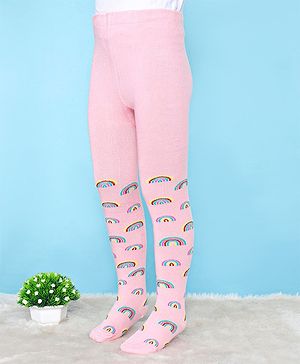 Cute Walk by Babyhug Cotton Elastane Anti Bacterial Footed Tights Rainbow Design - Pink