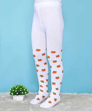 Cute Walk by Babyhug Cotton Elastane Anti Bacterial Footed Tights Orange Design - White