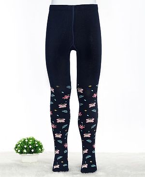 Cute Walk by Babyhug Cotton Blend Knit Butterfly Design Antibacterial Tights - Navy