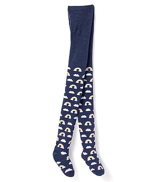 Cute Walk by Babyhug Knit Antibacterial Footed Tights with Rainbow Design - Navy Blue