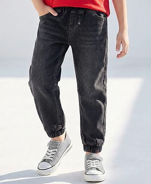 Pine Kids Woven Full Length Denim Washed Joggers - Black