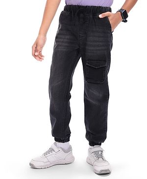 Pine Kids Cotton Woven Full Length Washed Jeans - Black