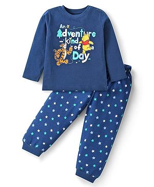 Babyhug Disney Single Jersey Knit Full Sleeves Night Suit with Winnie & Friends Graphics - Navy Blue