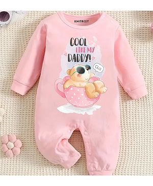 KNITROOT Dad Theme Cotton Full Sleeves Cool Like My Daddy Text Printed Romper - Pink