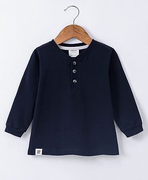 Ollypop Sinker Knit Full Sleeves Henley T-Shirt - Navy