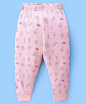 Ollypop Cotton Thermal Full Length Inner Bottom Wear Tree Print - Pink