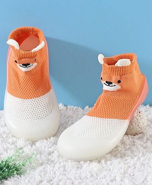 Cute Walk by Babyhug Slip On Socks Shoes Teddy Print -  Orange
