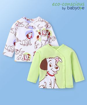 Babyoye Disney Interlock Knit Full Sleeves Jhablas With 101 Dalmatians Graphics - White & Green