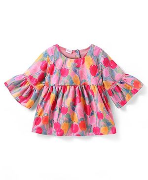 Babyhug Rayon Full Bell Sleeves Top with Floral Print - Pink