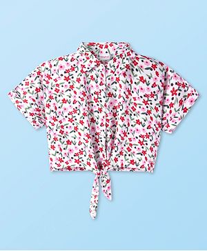 Babyhug Rayon  Half Sleeves Top With Floral Print - White
