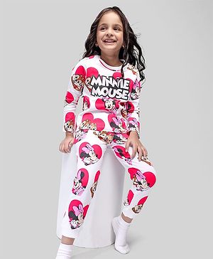 Babyhug Disney Single Jersey Knit Full Sleeves Night Suit with  Chip N Dale &  Minnie Mouse Print - White