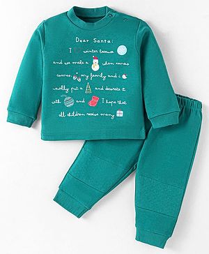 Zero Interlock Knit Full Sleeves T-Shirt & Jogger Set with Text Print - Teal Blue