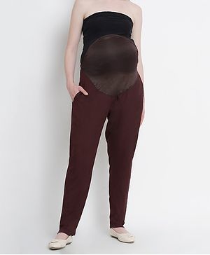 Mine4Nine Solid Maternity Trousers - Brown