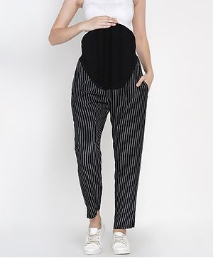 Mine4Nine Striped Maternity Trousers - Black