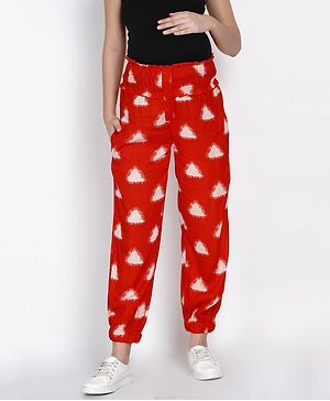 Mine4Nine Abstract Printed Maternity Trousers - Red