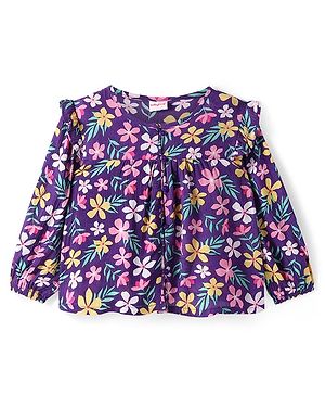 Babyhug Rayon Woven Full Sleeves Top With Floral Print & Frill Detailing - Purple