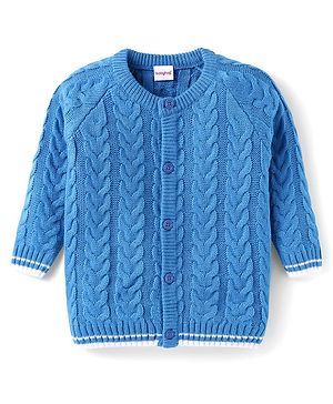 Babyhug Knitted Full Sleeves Front Open Sweater With Cable Knit Design - Blue