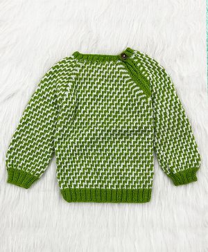 Knitting by Love Handmade Full Sleeves Chevron Designed Sweater - Green