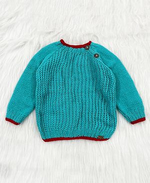 Knitting by Love Handmade Full Sleeves Solid Sweater - Sea Green