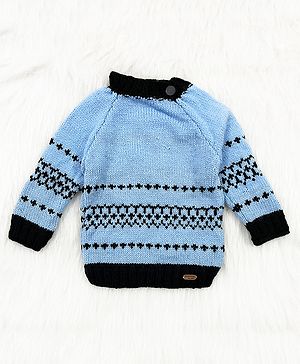 Knitting by Love Handmade Full Sleeves Abstract Designed Sweater - Blue