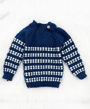 Knitting by Love Full Sleeves Self Designed Sweater - Blue