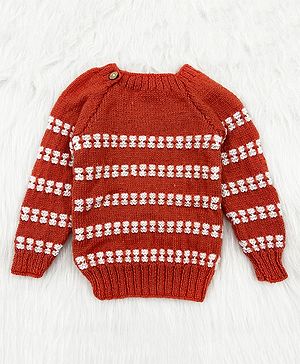 Knitting by Love Full Sleeves Self Designed Hand Made Sweater - Red