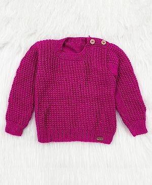 Knitting by Love Full Sleeves Solid Handmade Sweater - Pink