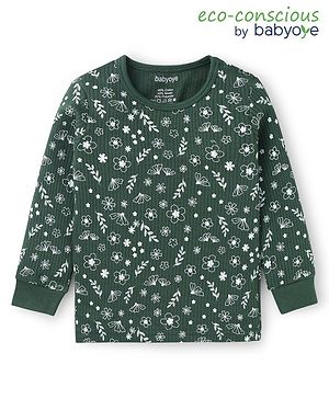 Babyoye Cotton Modal Blend Knit Full Sleeves Floral Printed Thermal Vest - Dark Green