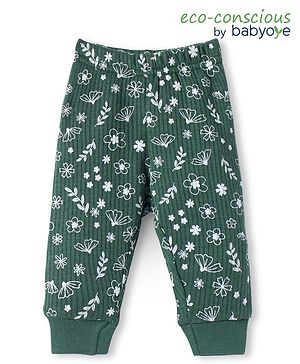 Babyoye Cotton Knit Full Length Floral Print Thermal Pant - Green