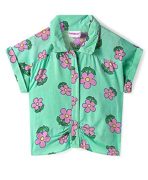 Babyhug Rayon Woven Half Sleeves Top With Floral Print - Sea Green