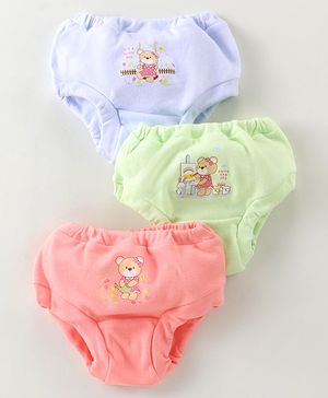 Simply Sinker Knit Bear Printed Panties Pack of 3 - Light Red Green & Blue