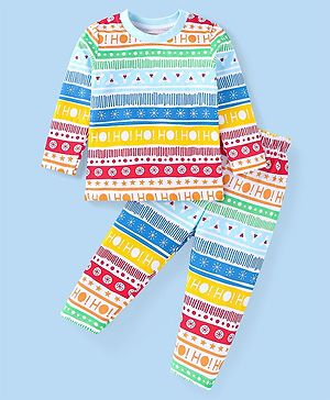 Babyhug Cotton Knit Full Sleeves Printed Night Suit - Blue