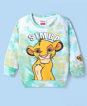 Babyhug Disney Terry Knitted Full Sleeves Tie & Dye Sweatshirt With Simba Design - Light Blue