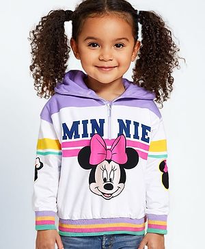 Babyhug Disney Terry Knit Hooded Sweatshirt With Minnie Mouse Graphics - Purple & White