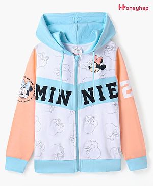 HoneyHap Disney Cut & Sew Hooded Full Sleeves Sweat Jackets With Minnie Mouse Graphics - Blue White & Peach