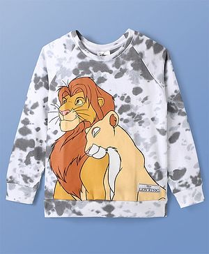 Pine Kids Disney Terry Knitted Full Raglan Sleeves Tie & Dye Oversized Sweatshirt With Lion King Print - White