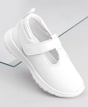 Pine Kids Textured School Shoes with Velcro Closure - White