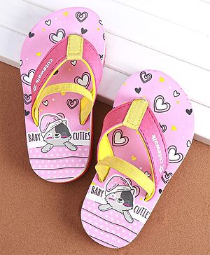 Cute Walk by Babyhug Slip on Flip Flops with Animal & Hearts Print - Pink