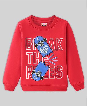 KUCHIPOO Fleece Full Sleeves Skateboard Printed Sweatshirt - Red